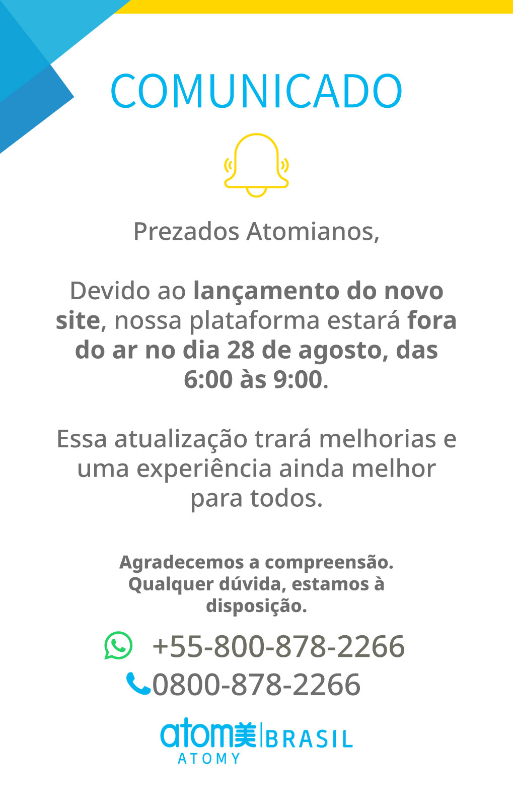 Comunicado lançamento novo site